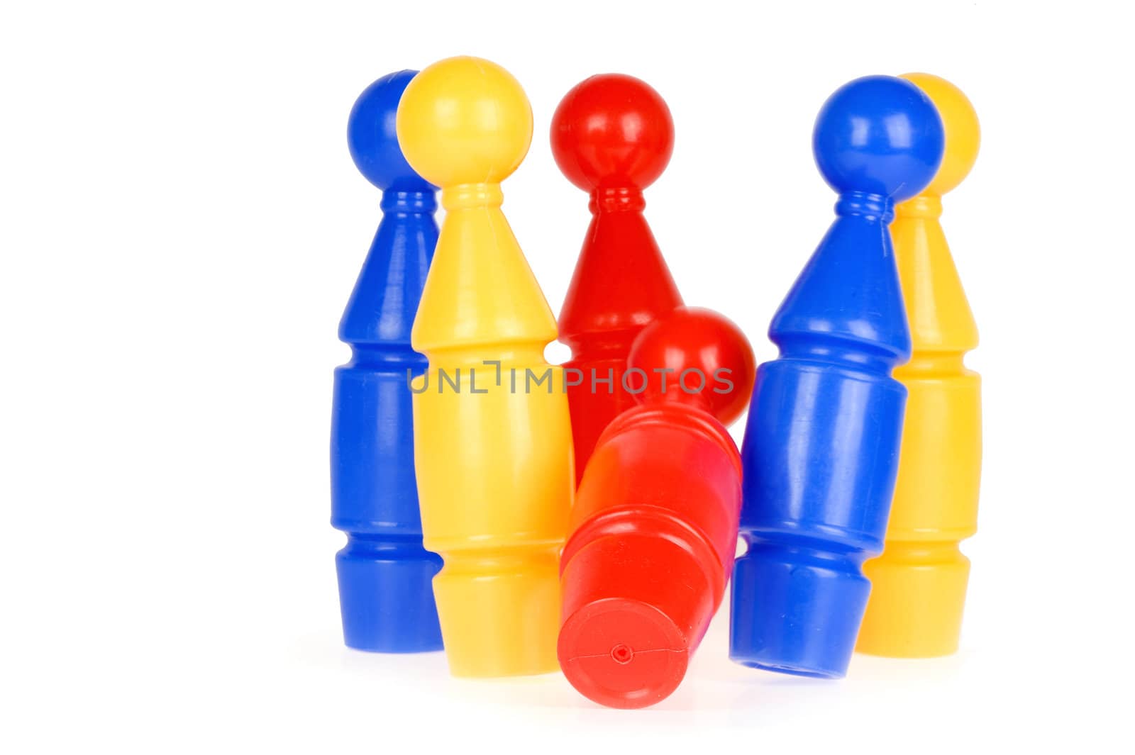 six bowling pins,fallling, toys for a child