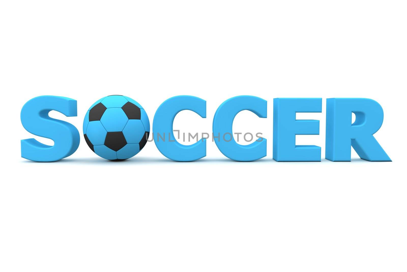 blue word Soccer with football/soccer ball replacing letter O