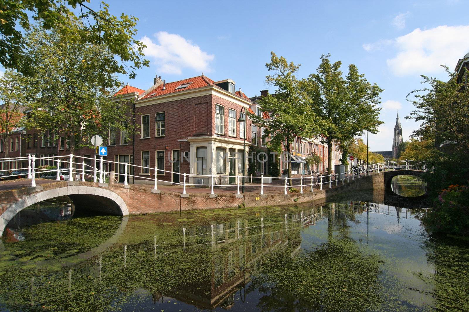 Canal and bridges in Delft, Holland