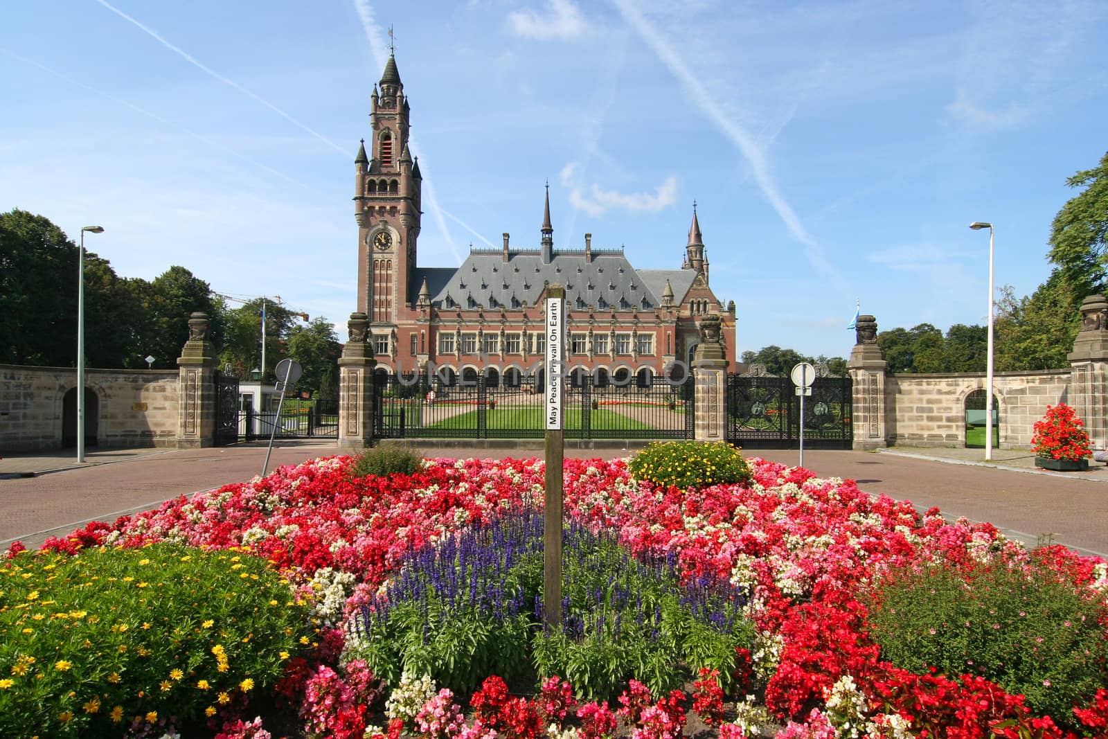 International Court of Justice in The Hague, Holland, with sign: May Peace Prevail on Earth