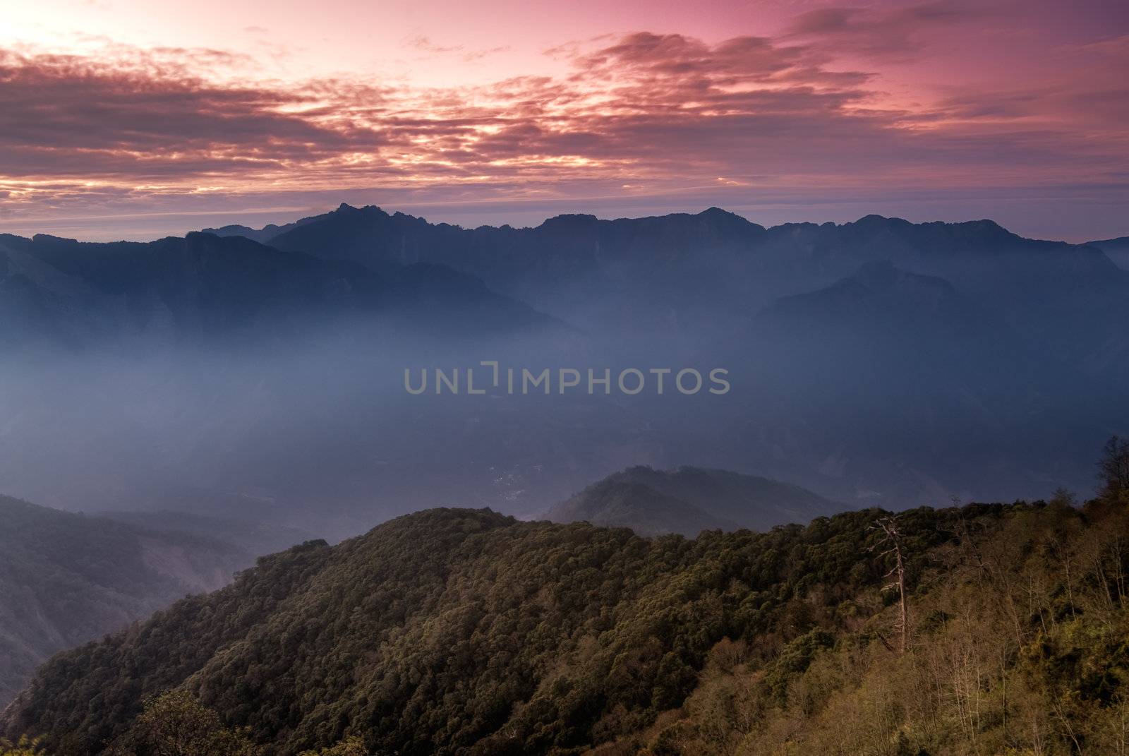 Morning scenic of color mountain and country.