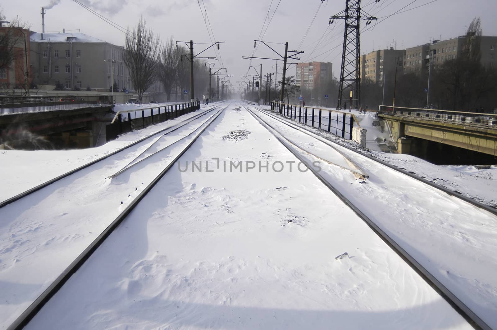 Winter railway station in Russian city