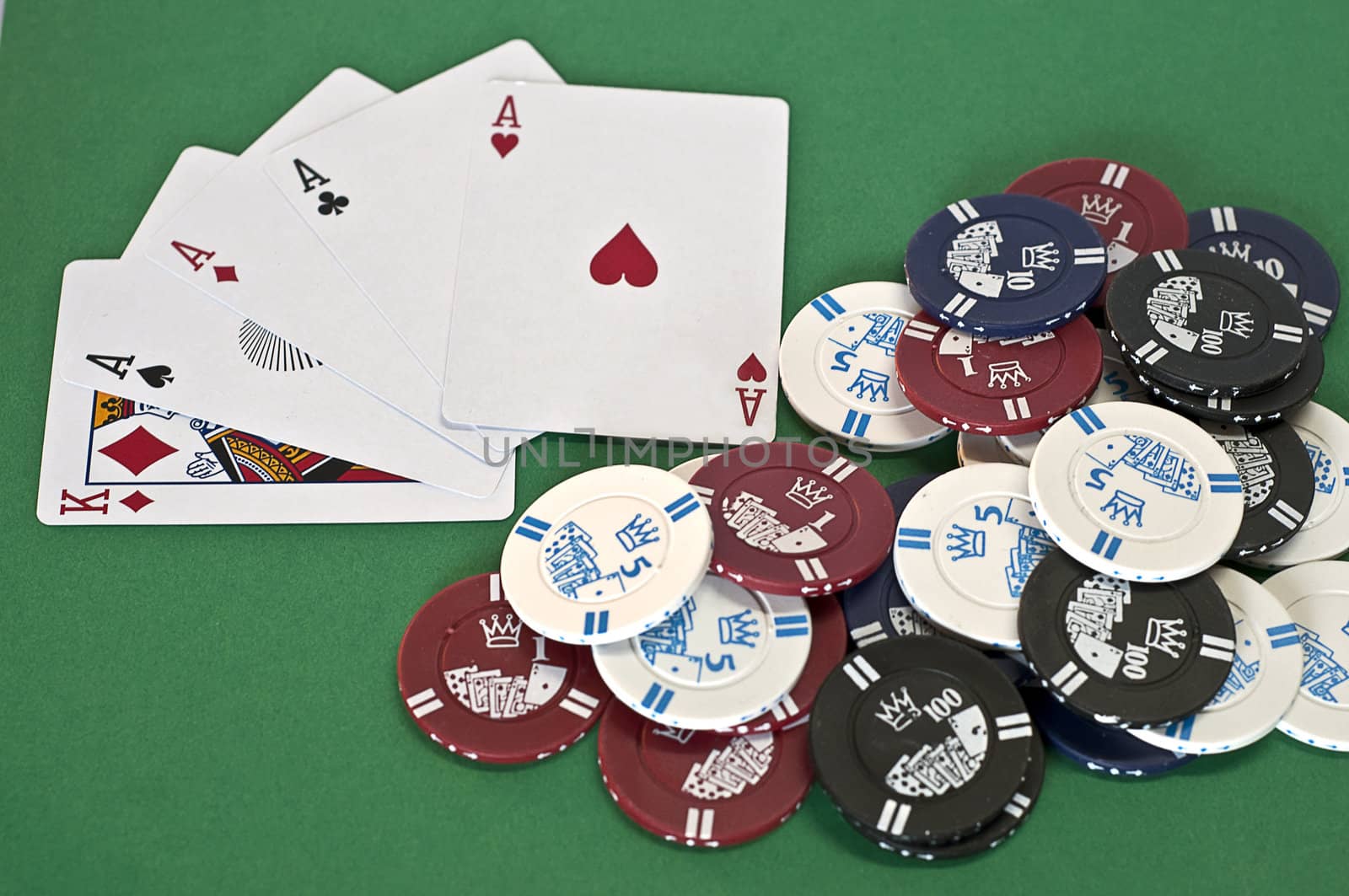 poker chips with axes of different cuts and colors on green background
