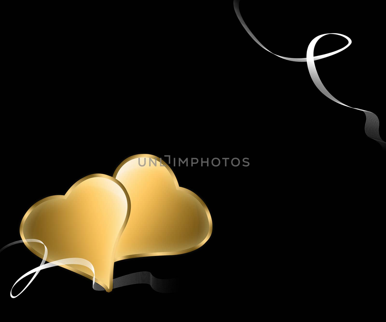 pair of golden hearts with Nasti white on black background