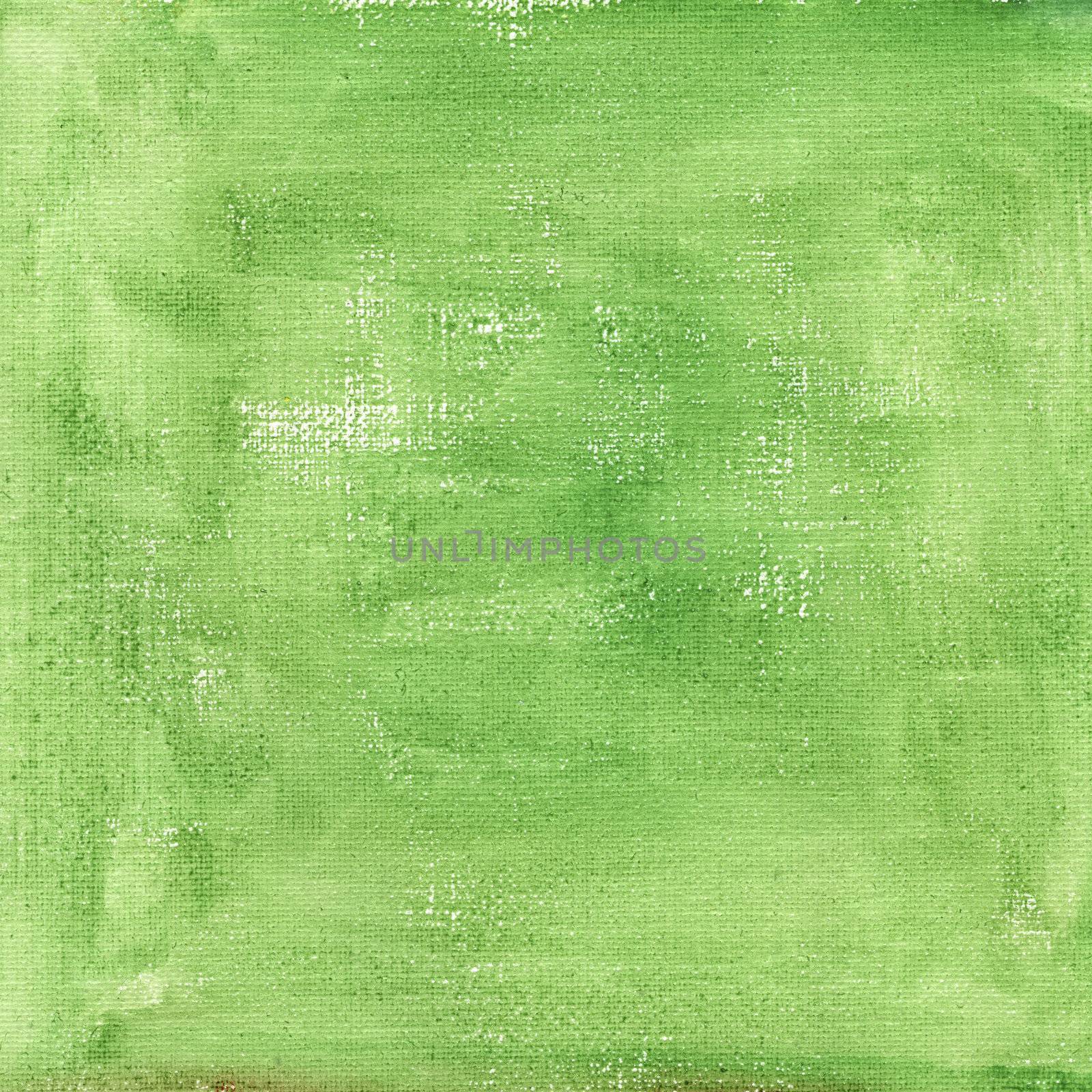 green watercolor abstract on white cotton artist canvas, self made by photographer