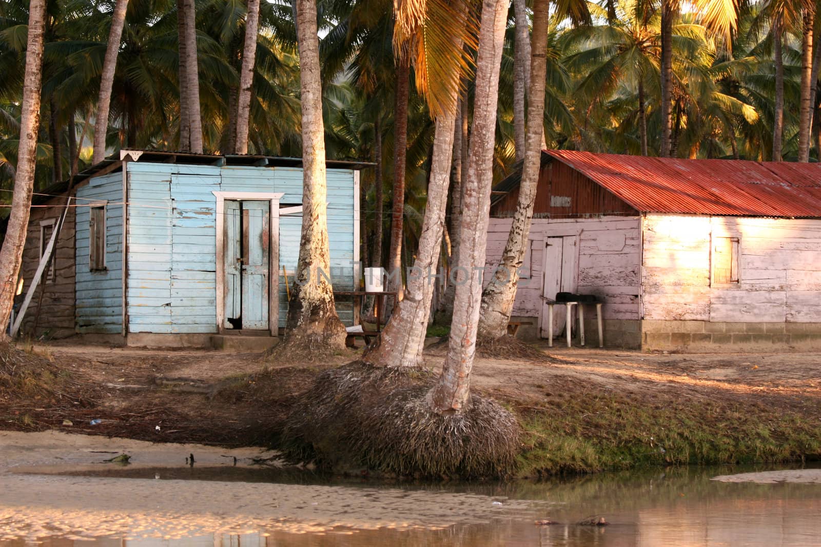 Small fisher house on the beach in the caribbean