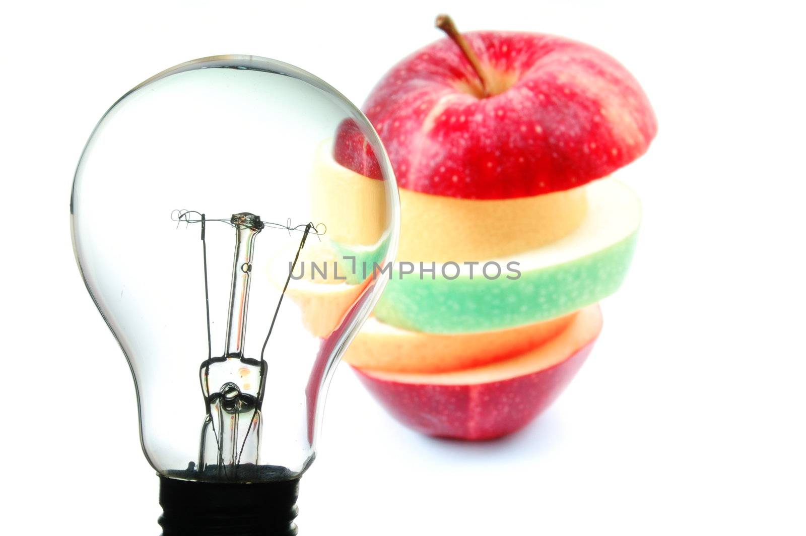 bulb and fruit showing concept of healthy food