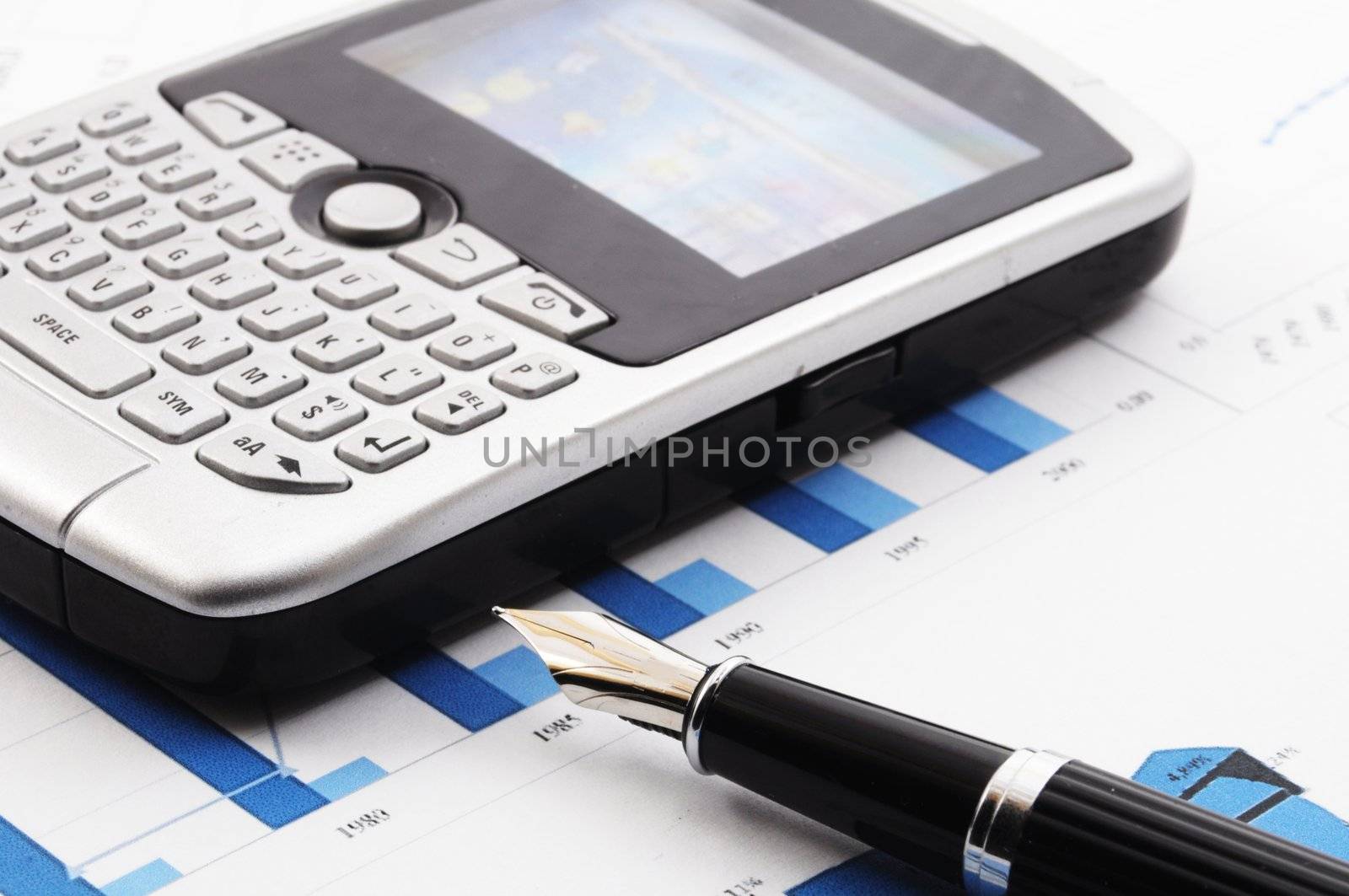 business data and blue diagram or chart showing financial growth