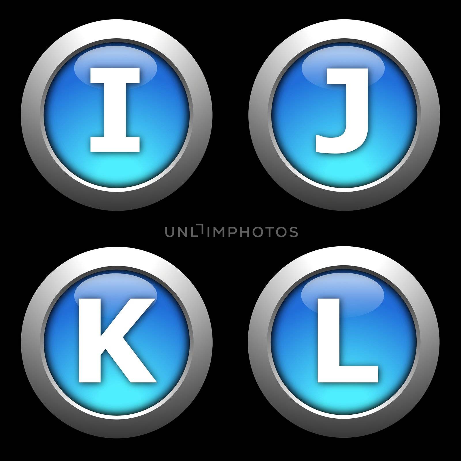 alphabet button collection isolated on black background