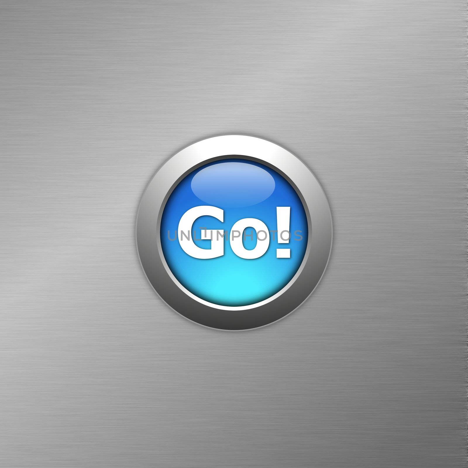 blue go button on metal a texture