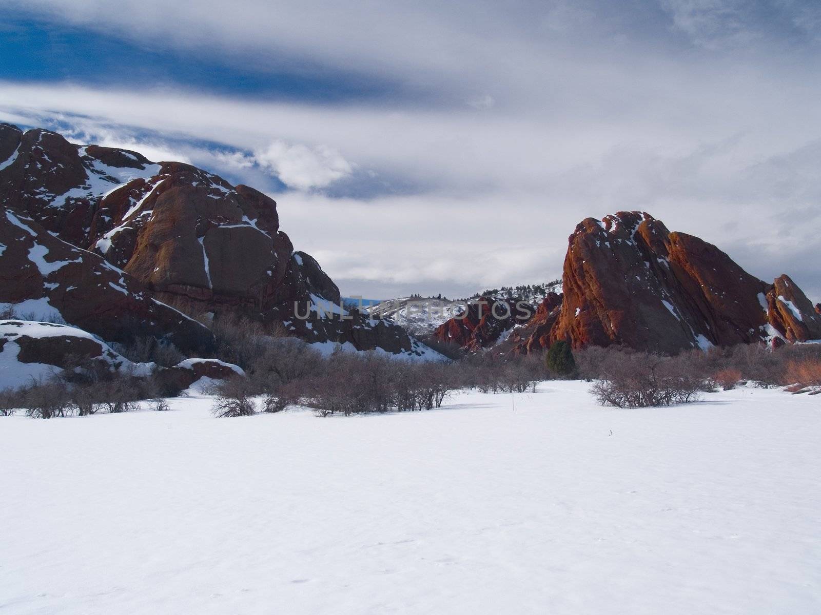 Winter and Red Rocks by CalamityJohn