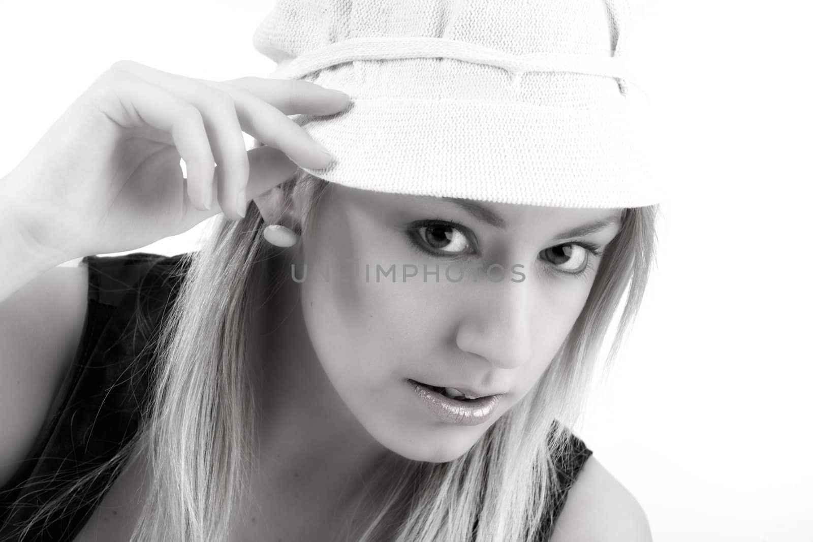 Young beauty blond girl in the studio