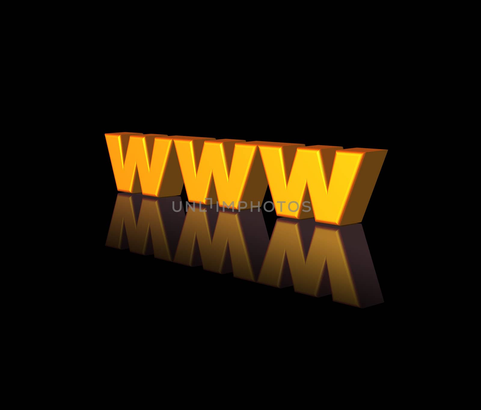 golden www letters on black background - 3d illustration