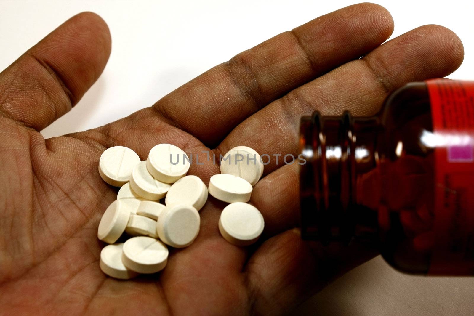 close up of Man holding tablets with the bottle container