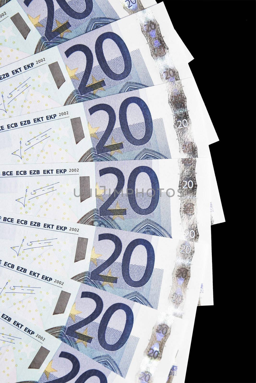 Money - Details Of 20 Euro Notes Laid Out As Fan