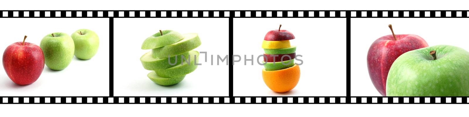 isolated fruits collection with a film strip