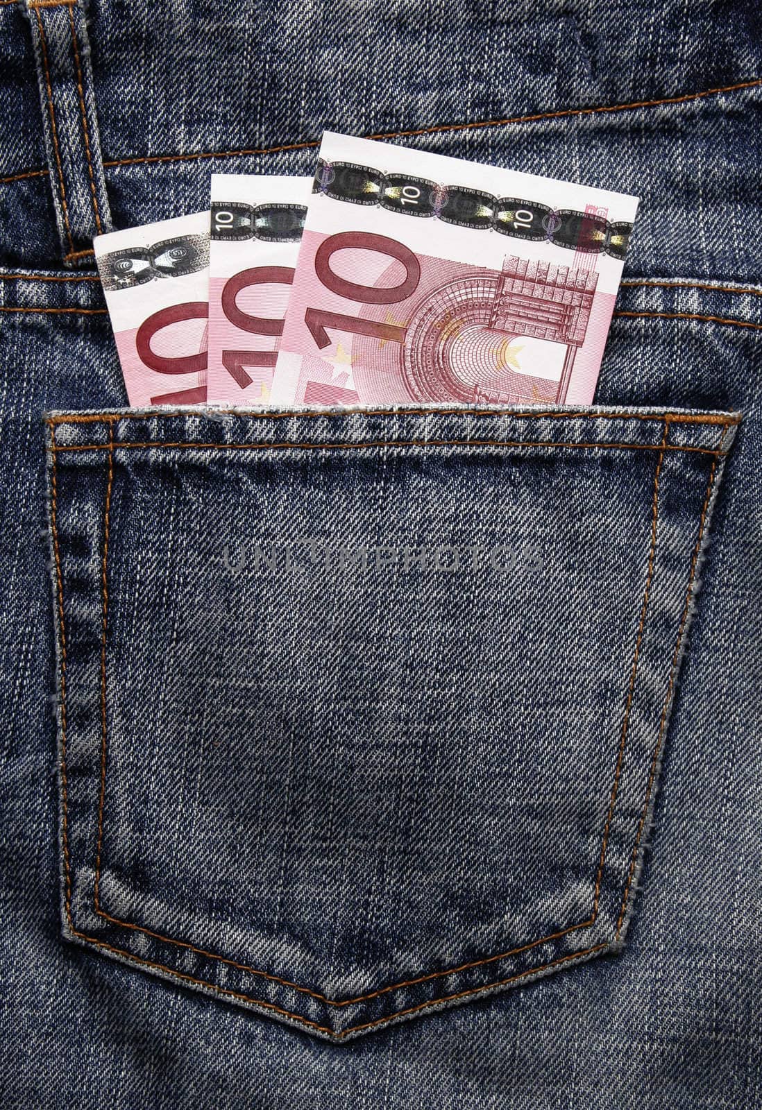 Pocket Money In Blue Jeans - Three Ten Euro Notes