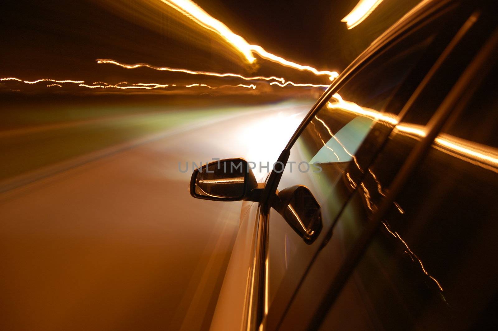 night drive with car in motion through the city shows the speed