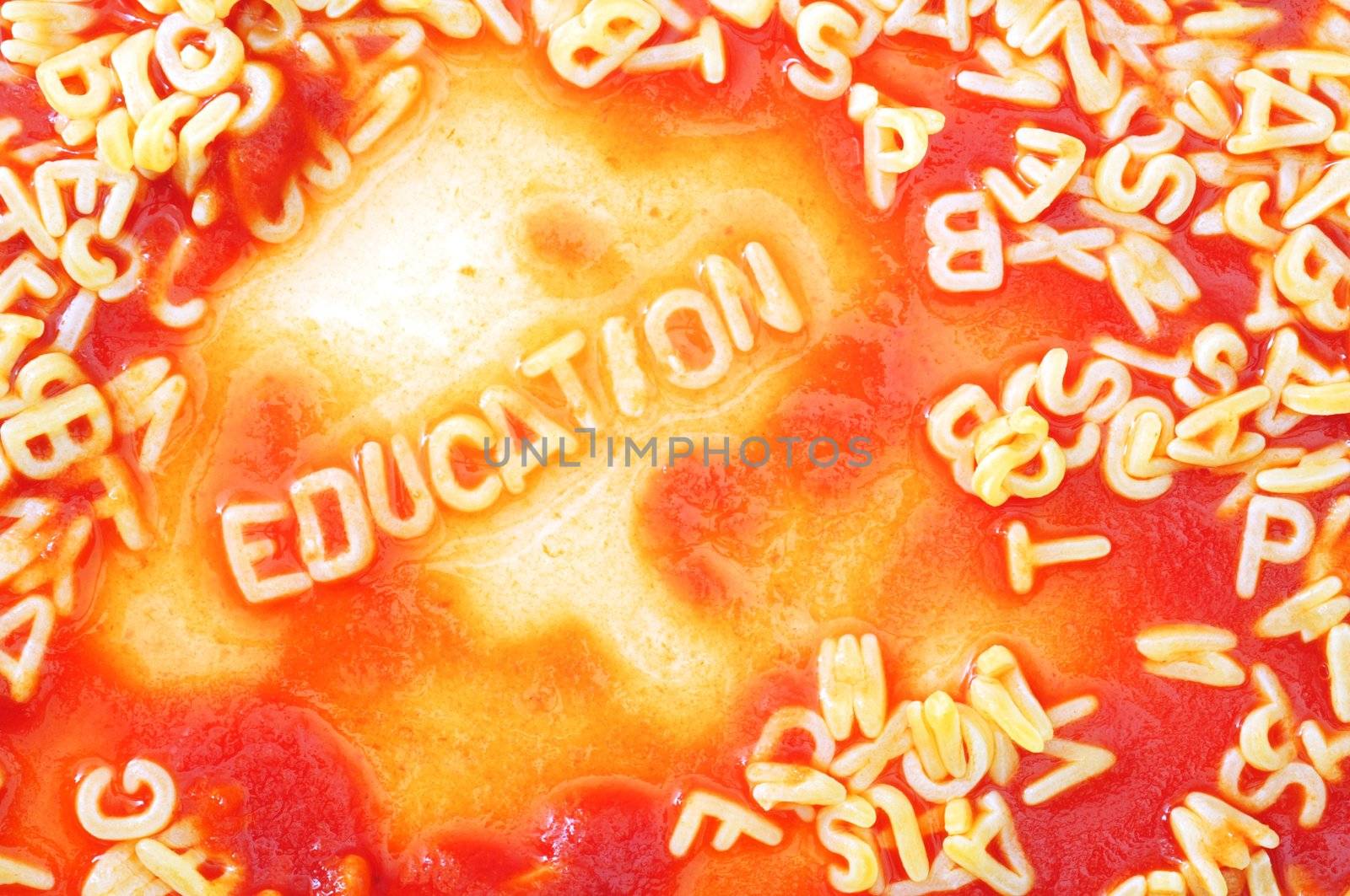 school education concept with red pasta alphabet