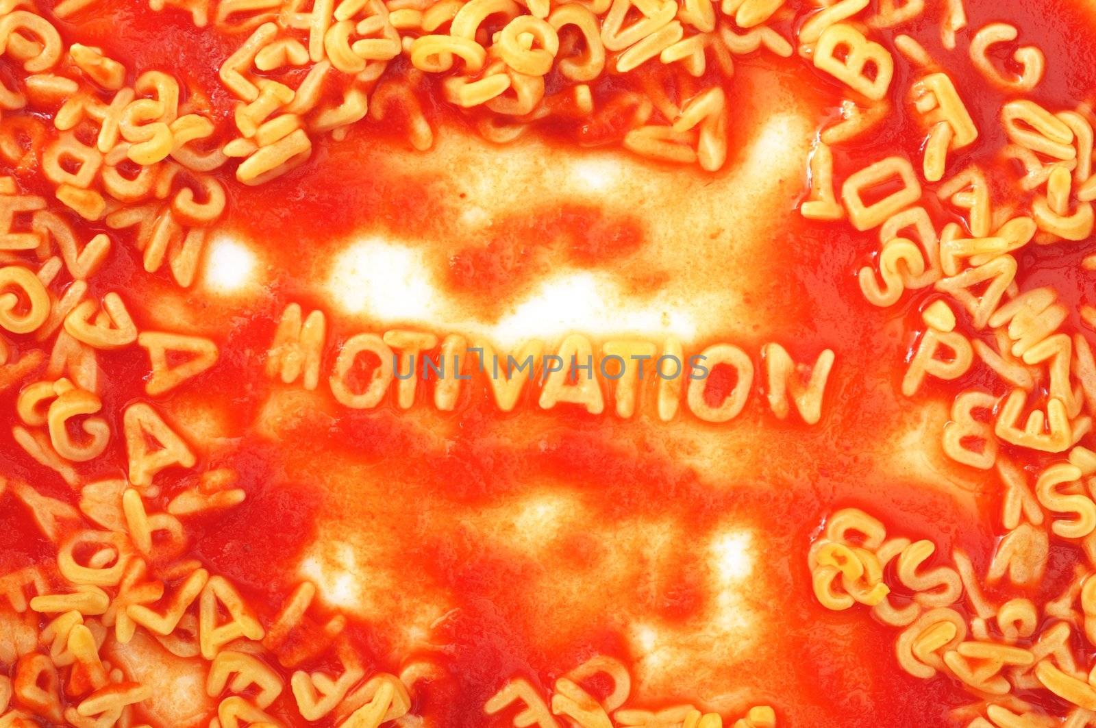 motivate or motivation business concept with red tomata pasta snack