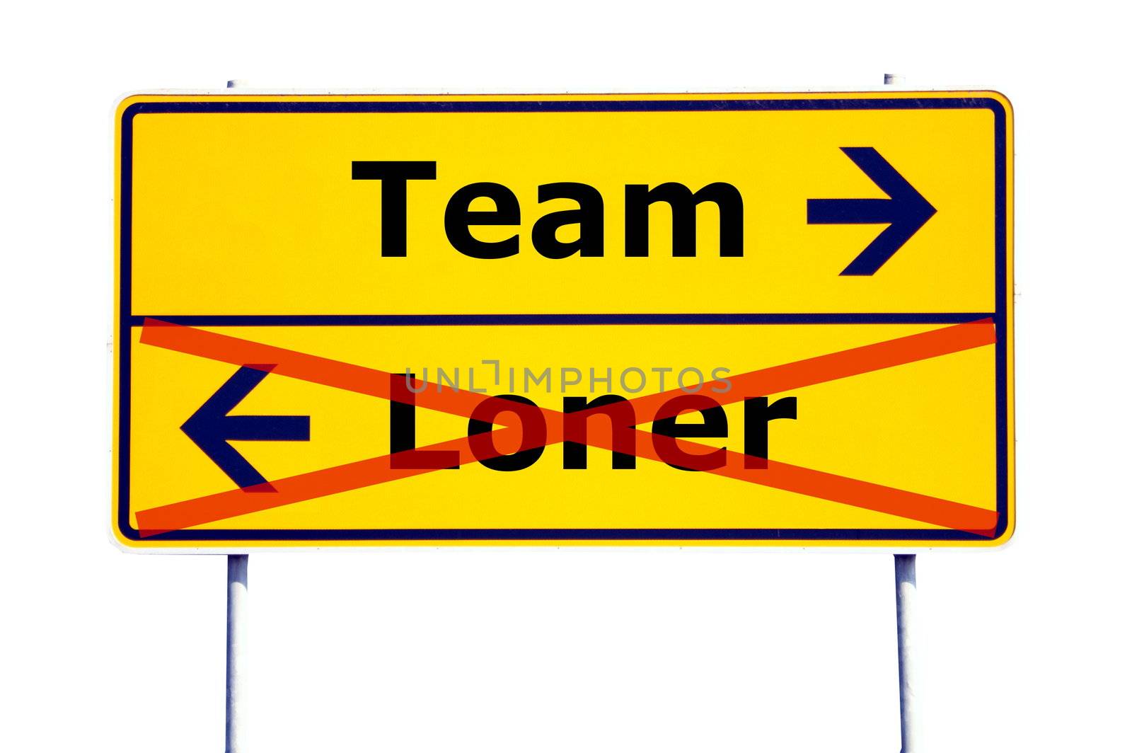business teamwork concept with yellow road sign