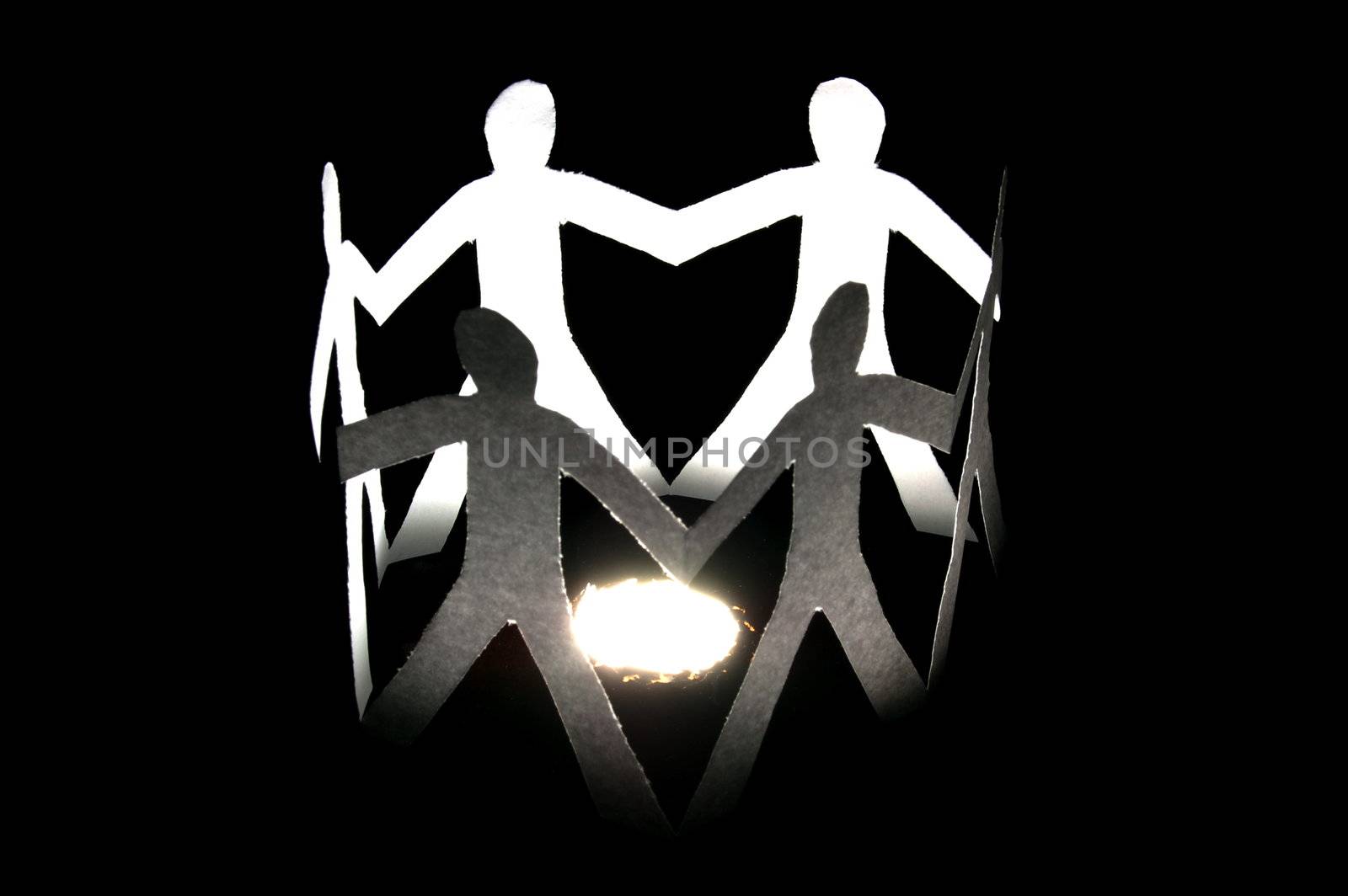 paper team showing concept for friendship teamwork love and help