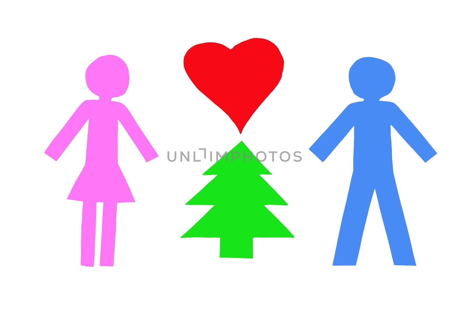 young couple on xmas isolated on white background