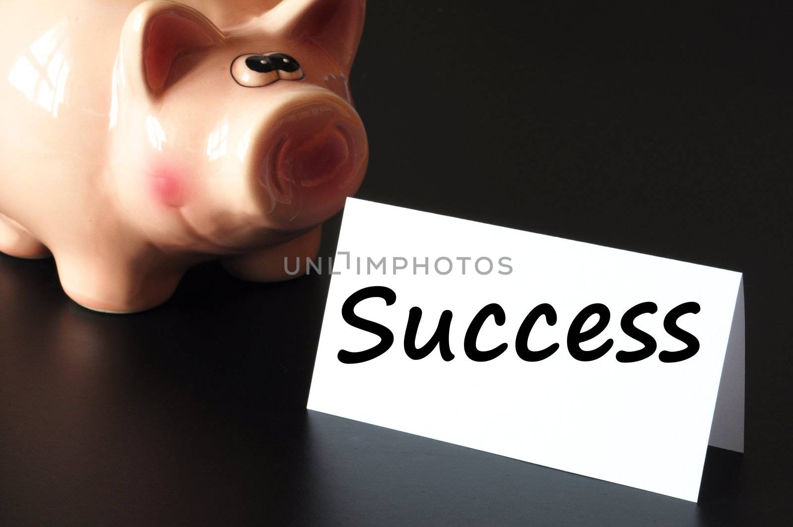financial success concept with piggy bank on black background