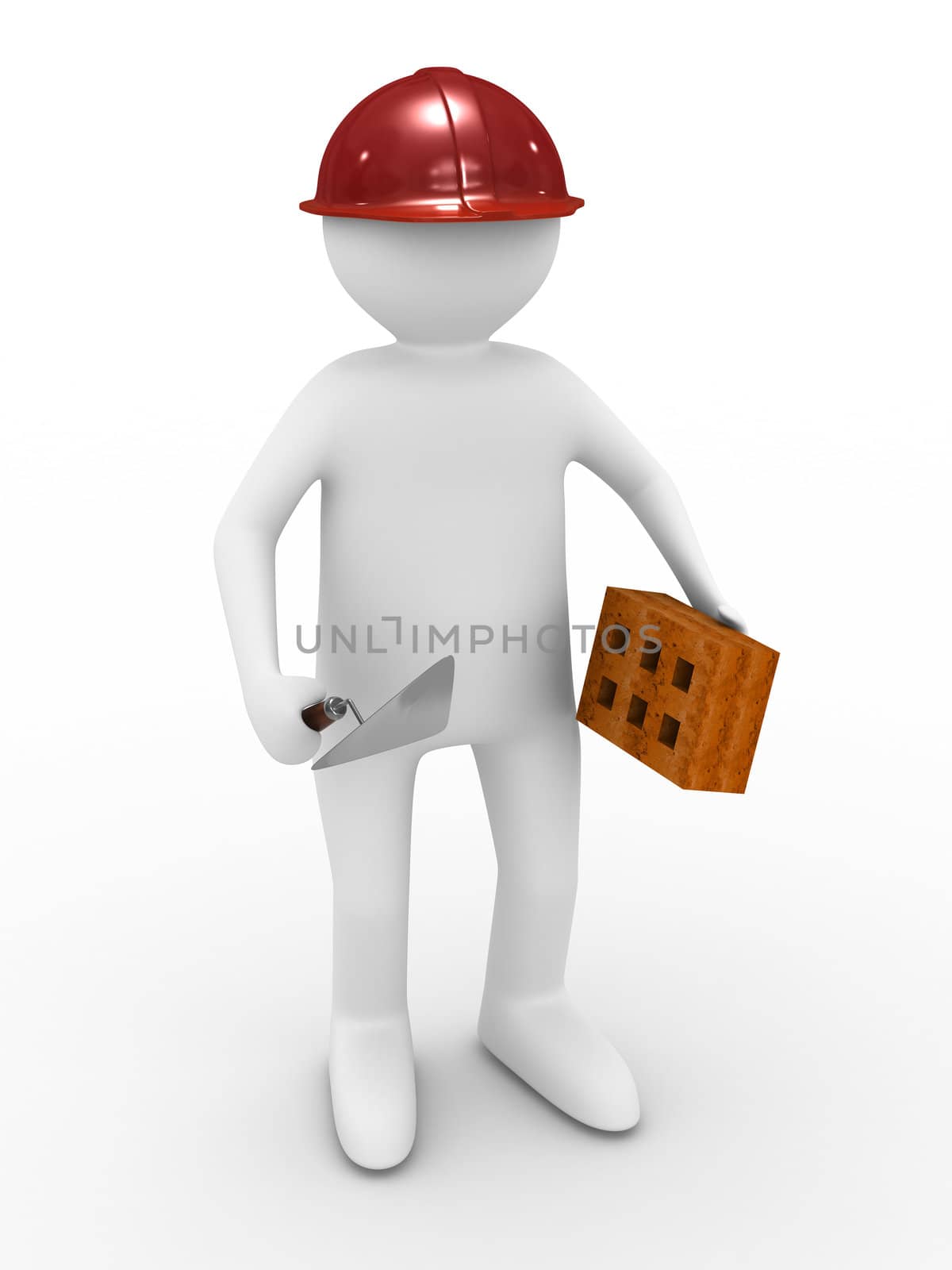 builder on white background. Isolated 3D image