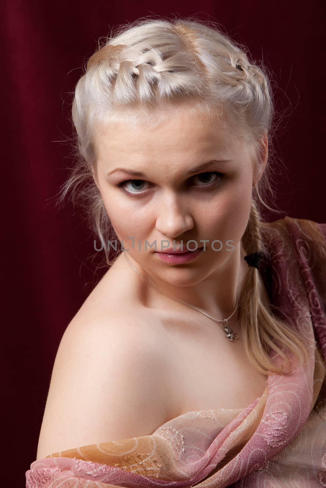 Portrait young beautiful girl on dark background