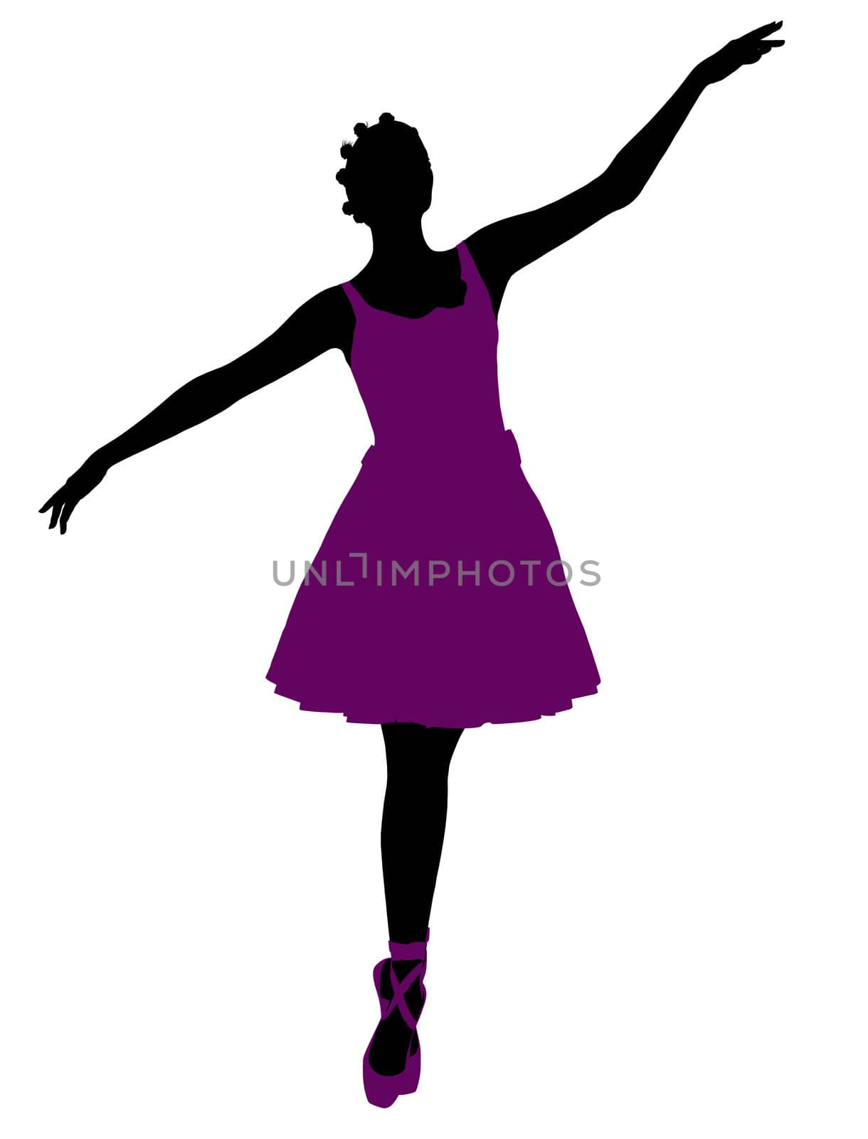 African american female ballerina illustration silhouette on a white background