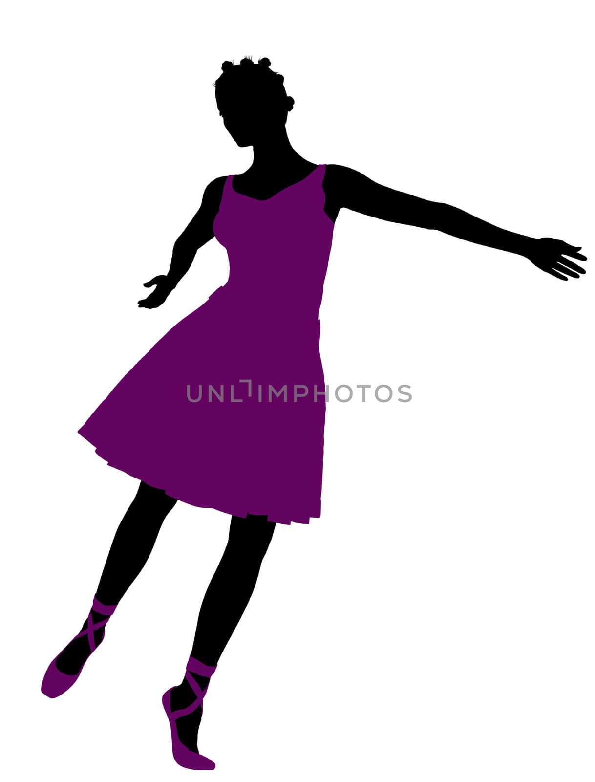 African american female ballerina illustration silhouette on a white background