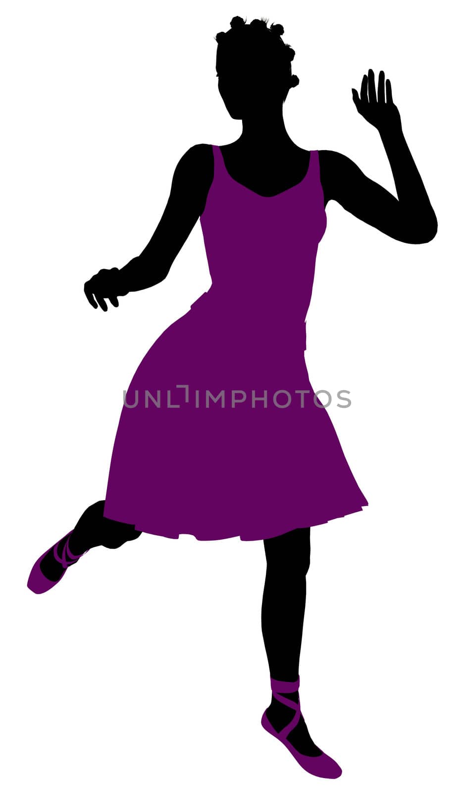 African american female ballerina illustration silhouette on a white background