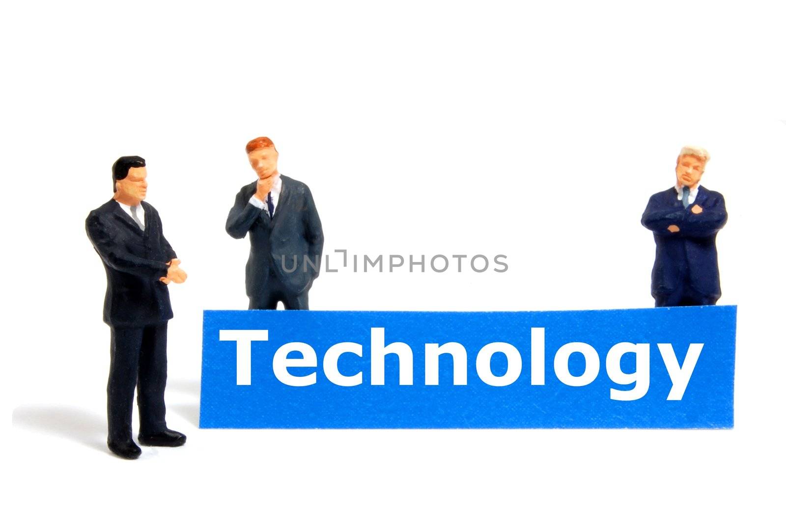 technology concept with toy business man isolated on white background