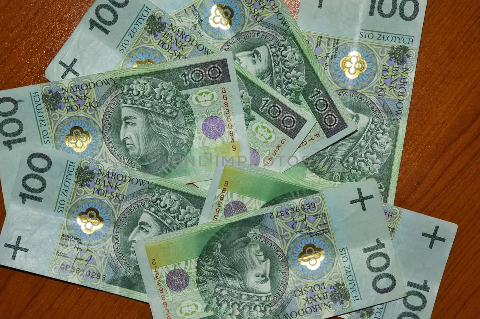 Polish money on table