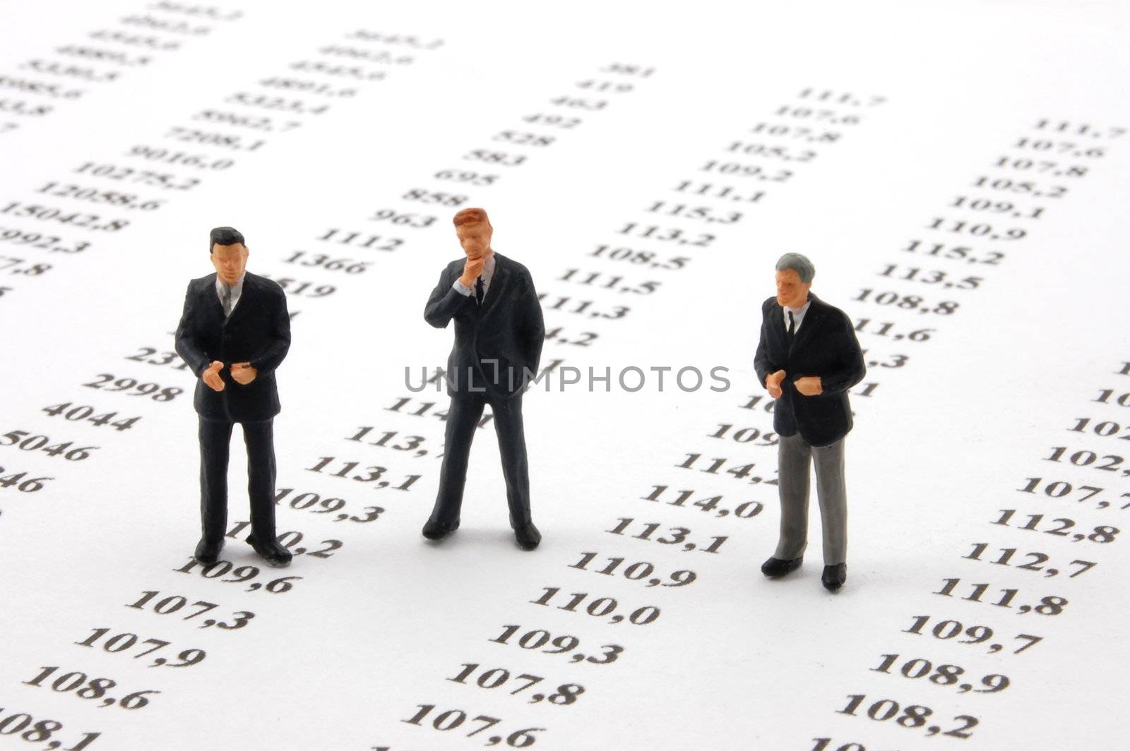 business man over economic chart in conversation
