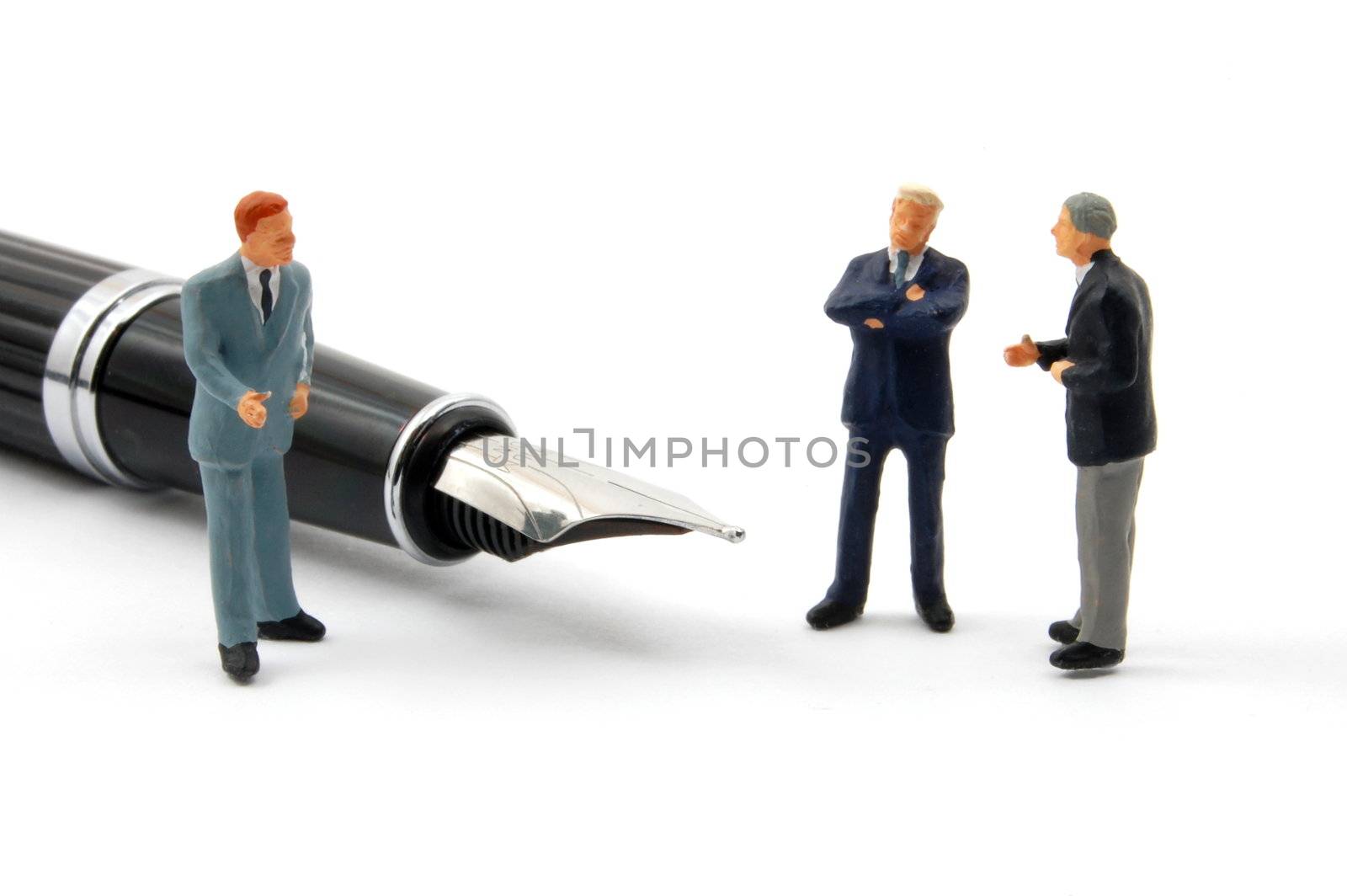 business man and pen isolated on white background