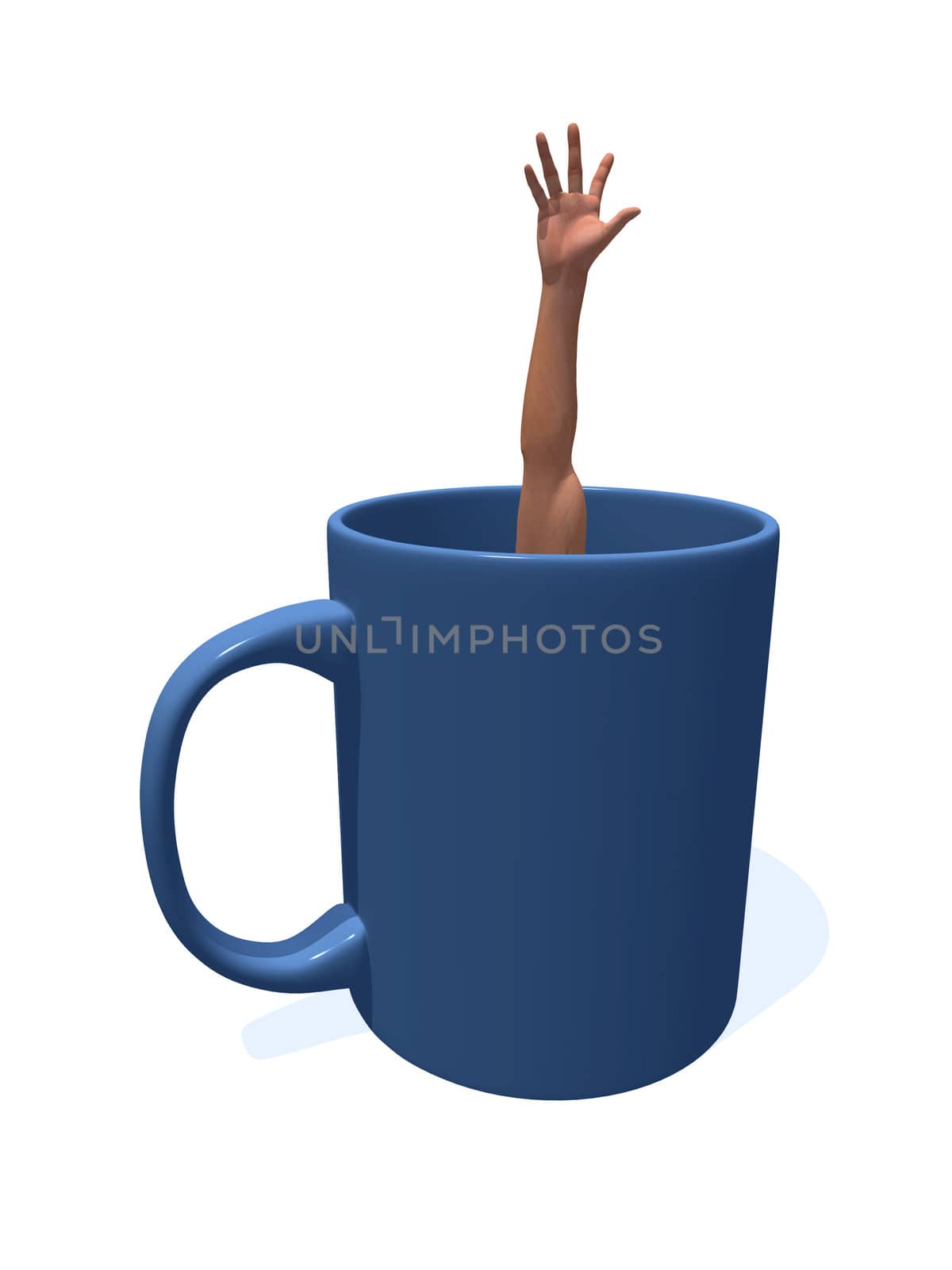 human arm in a coffee cup - 3d illustration