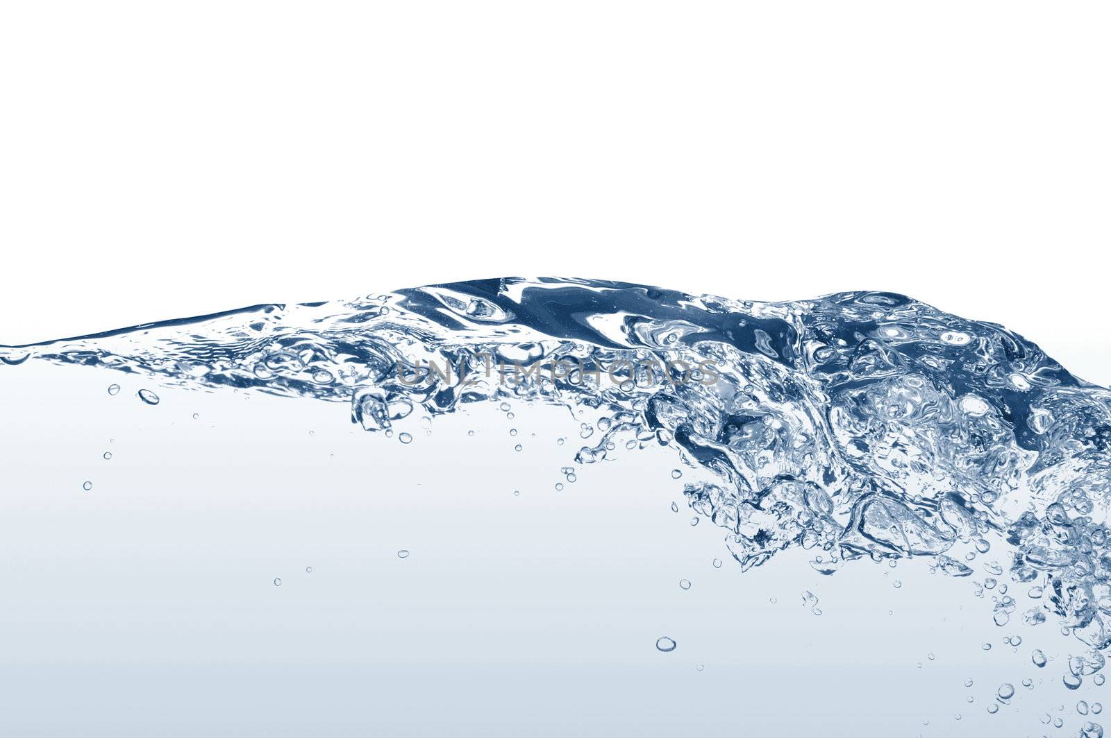 fresh water with bubbles of air on white background