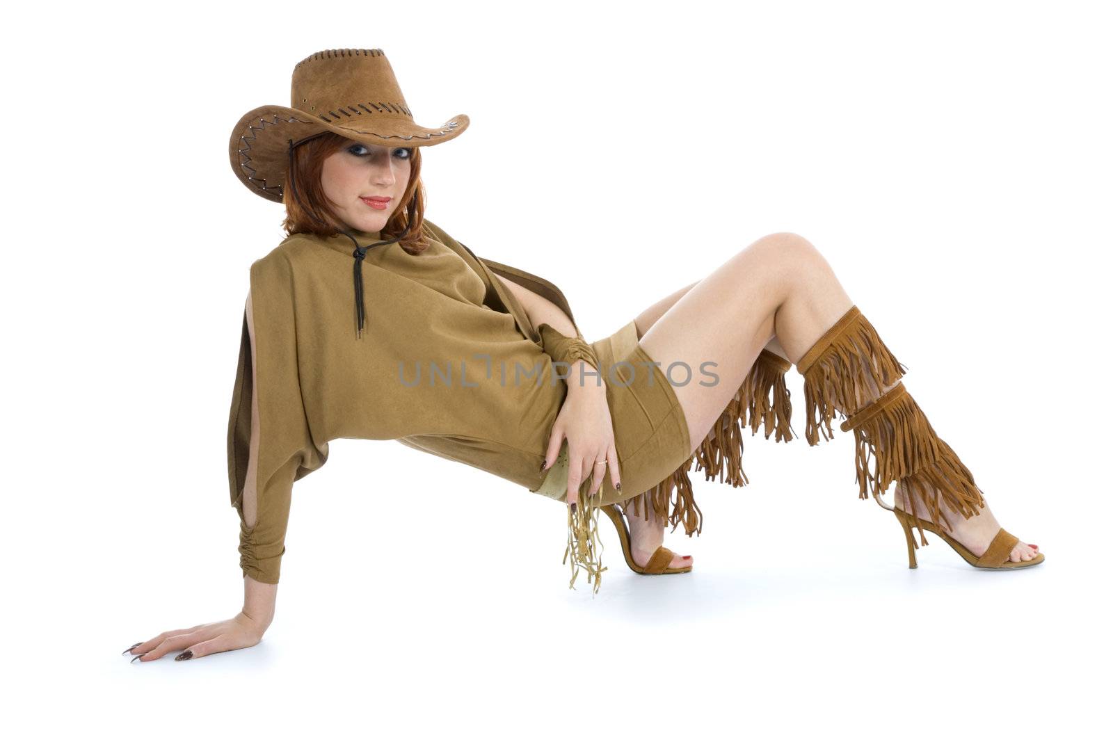 Sexy cowboy on white background