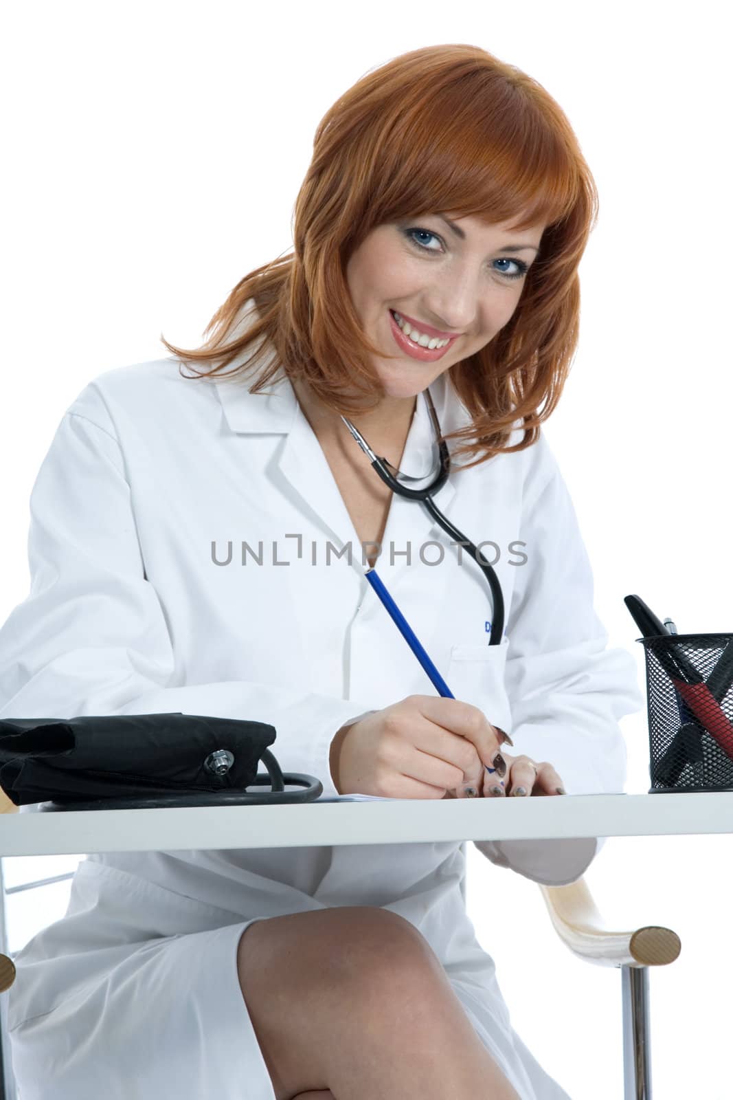 young doctor with stethoscope on isolated background