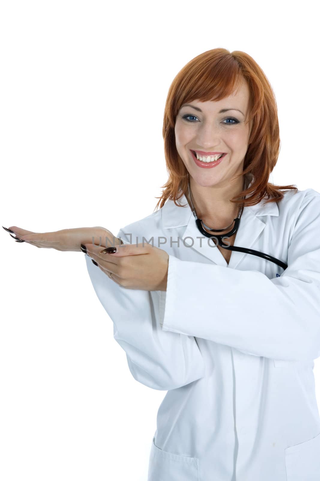 young doctor with stethoscope on isolated background