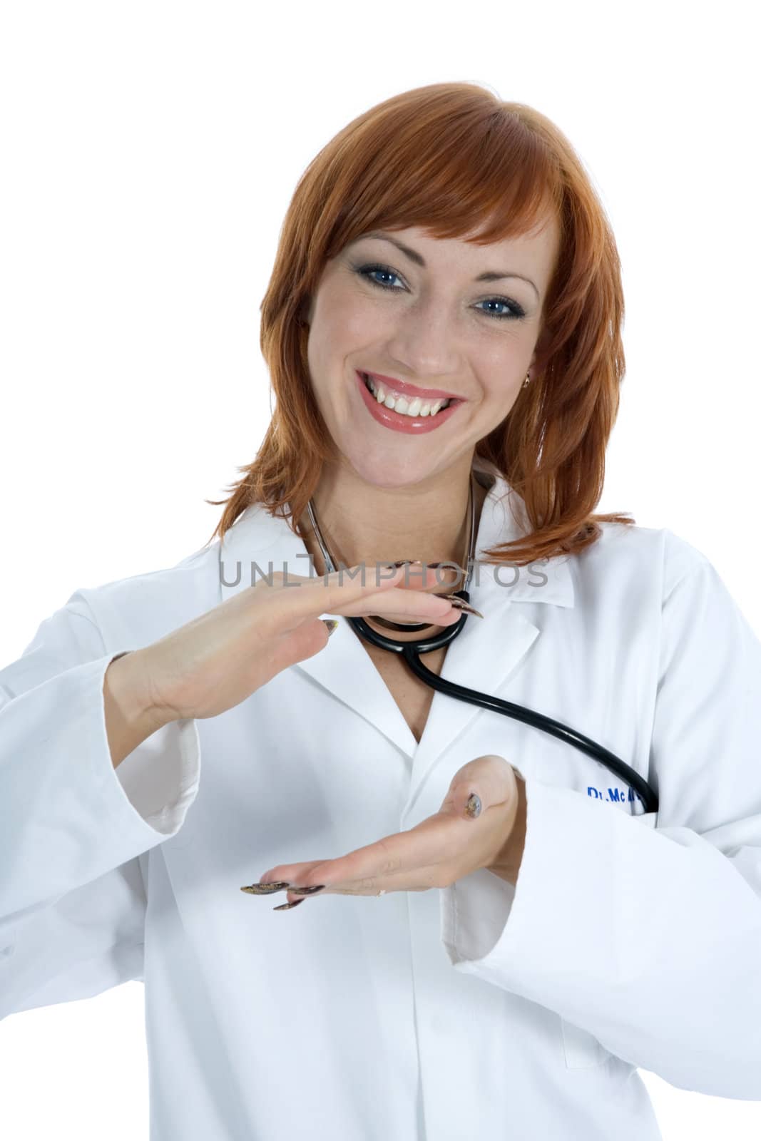 young doctor with stethoscope on isolated background