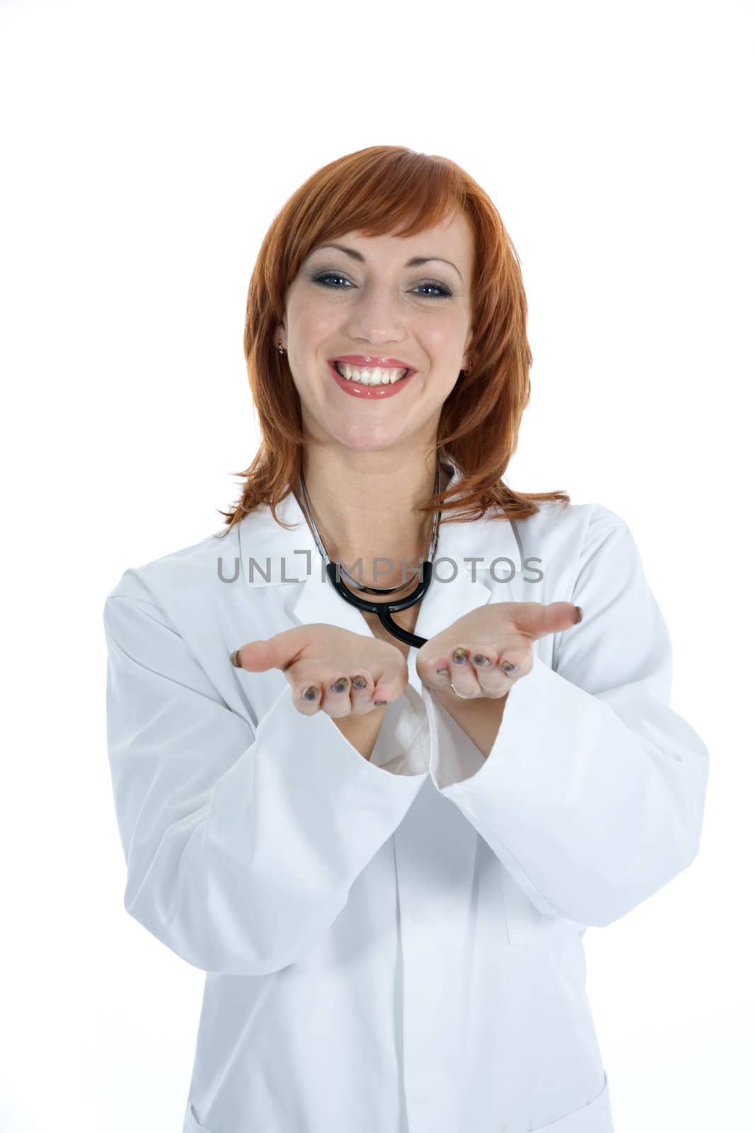 young doctor with stethoscope on isolated background