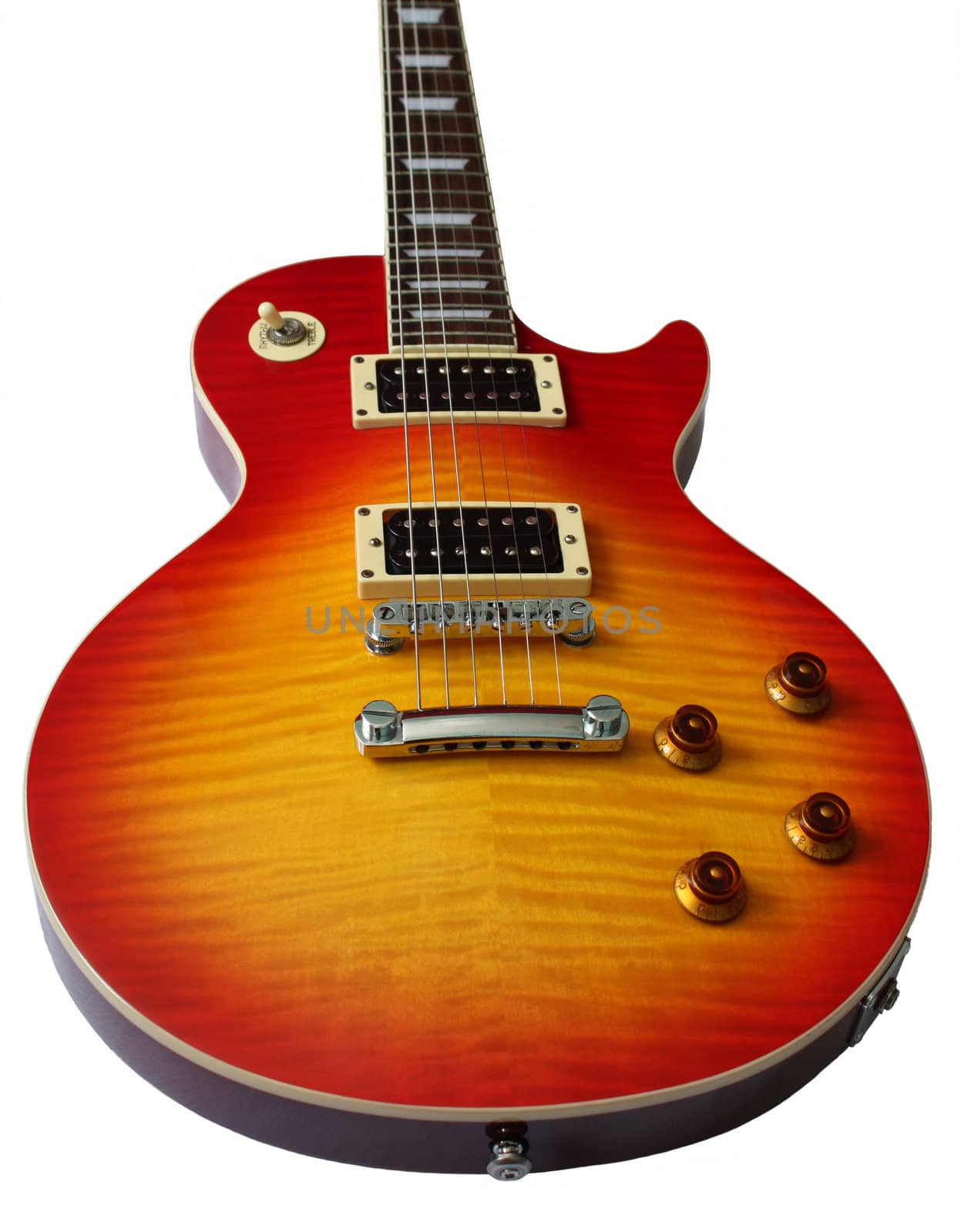 Les Paul electric guitar in Cherry sunburst colour isolated on white background. 