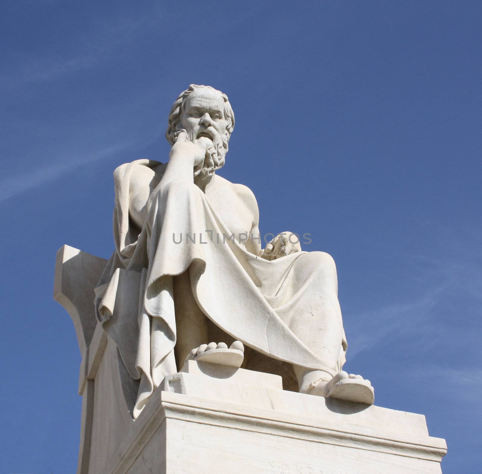 Neoclassical statue of ancient Greek philosopher, Socrates, outside Academy of Athens in Greece