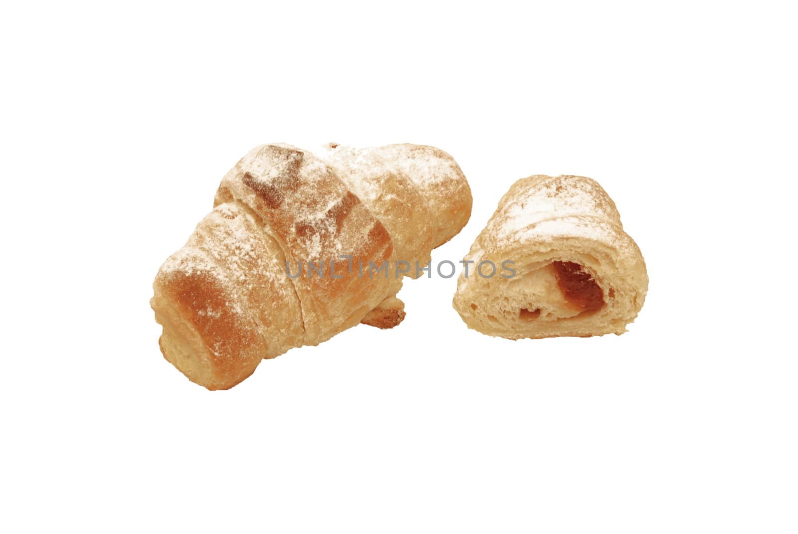 sweet jam filled croissant cut isolated on white background