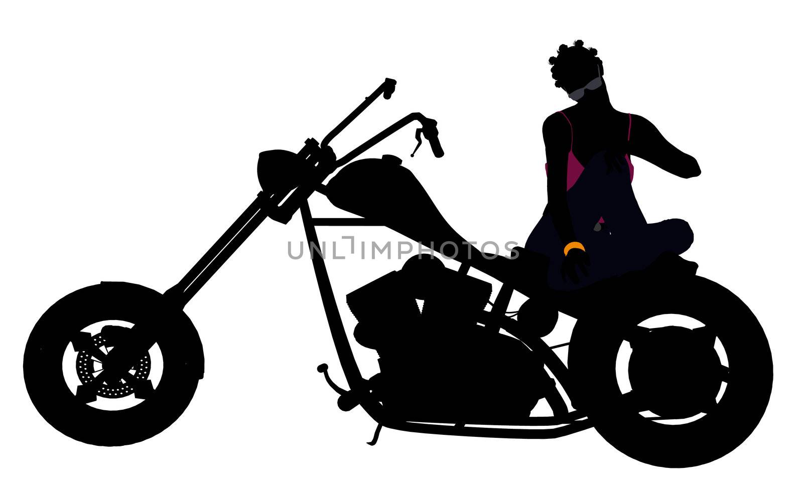 An african american female biker silhouette on a white background