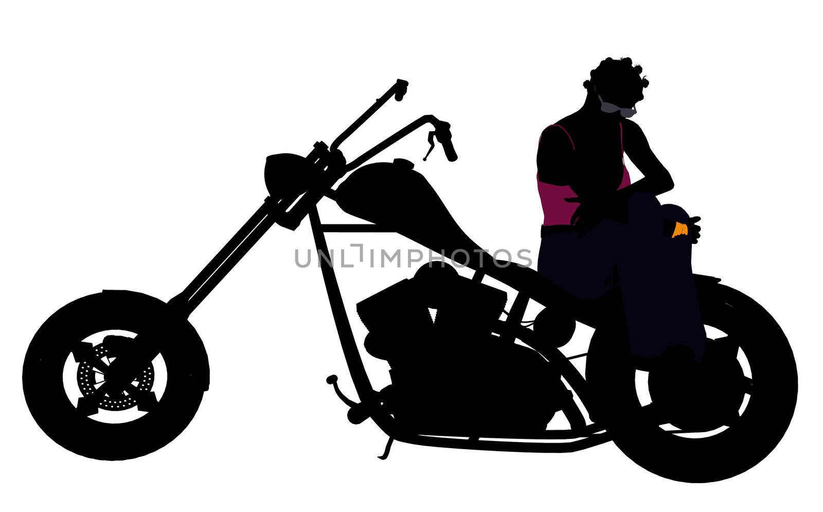 An african american female biker silhouette on a white background