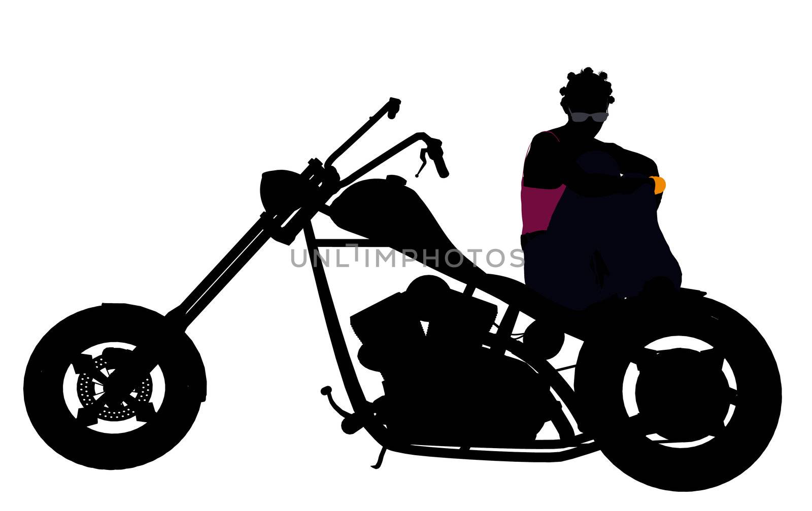 An african american female biker silhouette on a white background